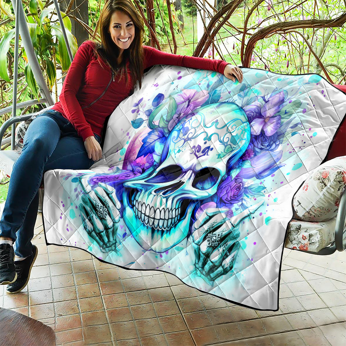 Rose SKull Quilt My Give A Fuck Is Broken But My Go Fuck Yourself Is Fully Functional - Wonder Print Shop