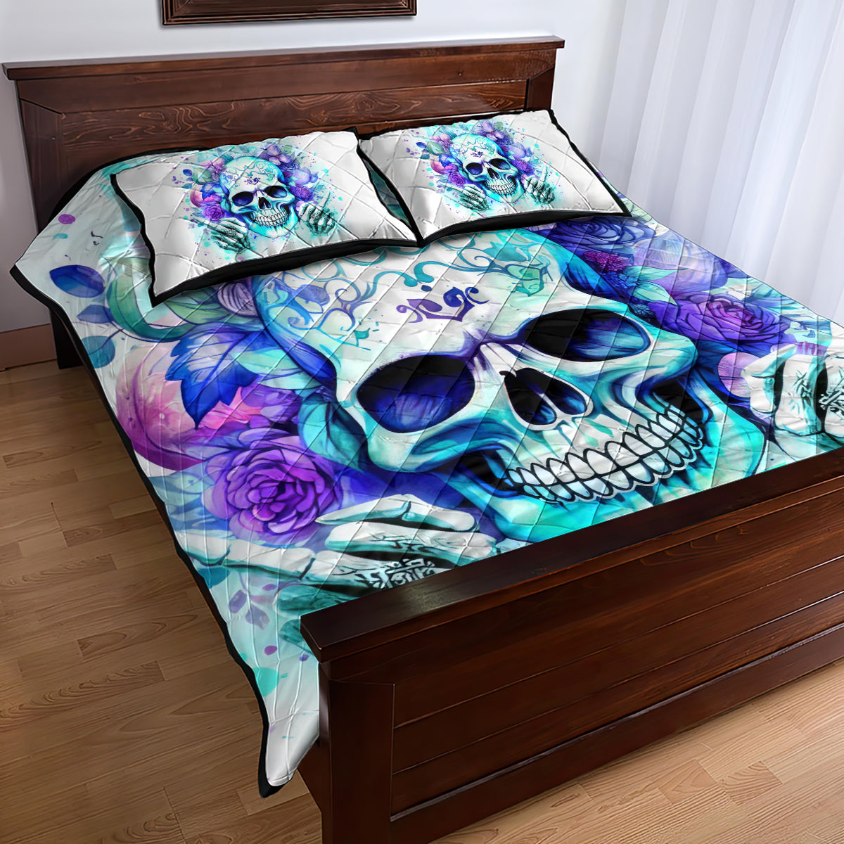 Rose SKull Quilt Bed Set My Give A Fuck Is Broken But My Go Fuck Yourself Is Fully Functional - Wonder Print Shop