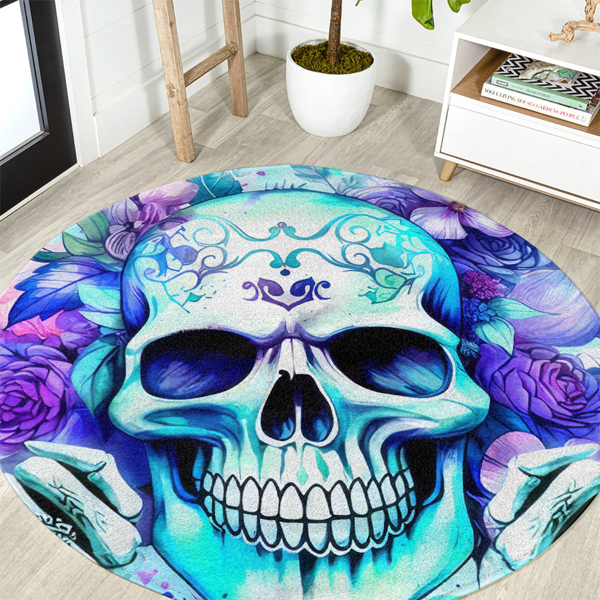 Rose SKull Round Carpet My Give A Fuck Is Broken But My Go Fuck Yourself Is Fully Functional