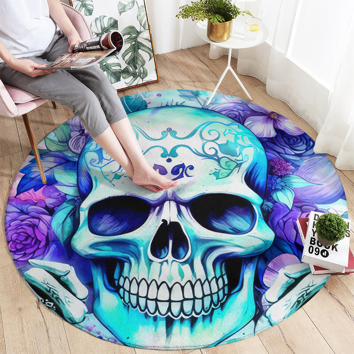 Rose SKull Round Carpet My Give A Fuck Is Broken But My Go Fuck Yourself Is Fully Functional