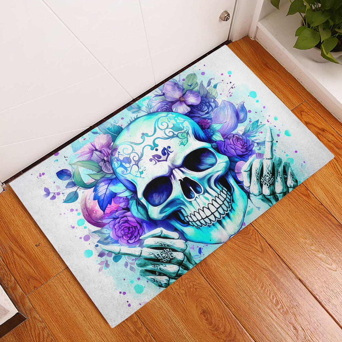 Rose SKull Rubber Doormat My Give A Fuck Is Broken But My Go Fuck Yourself Is Fully Functional - Wonder Print Shop