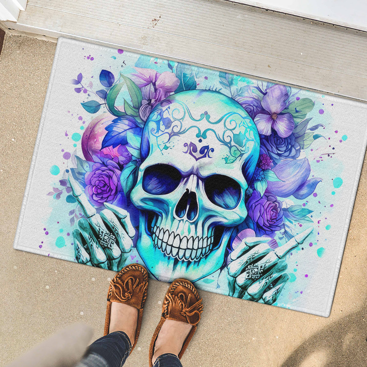 Rose SKull Rubber Doormat My Give A Fuck Is Broken But My Go Fuck Yourself Is Fully Functional - Wonder Print Shop