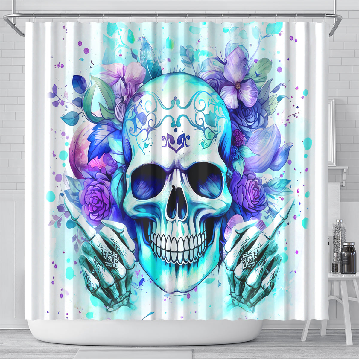 Rose SKull Shower Curtain My Give A Fuck Is Broken But My Go Fuck Yourself Is Fully Functional