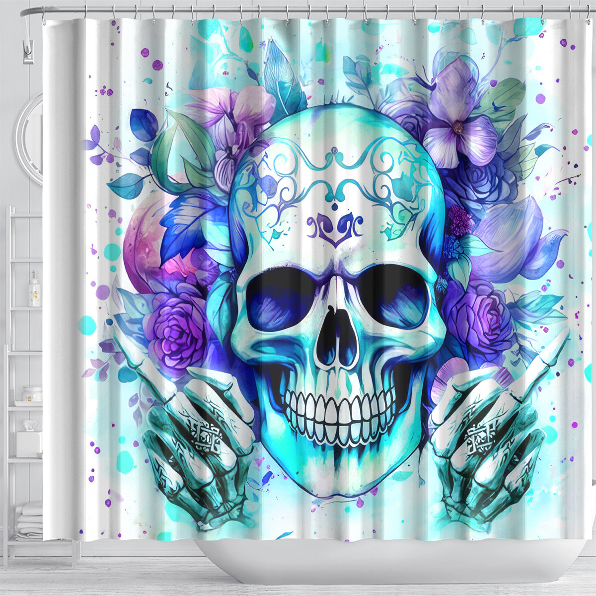 Rose SKull Shower Curtain My Give A Fuck Is Broken But My Go Fuck Yourself Is Fully Functional