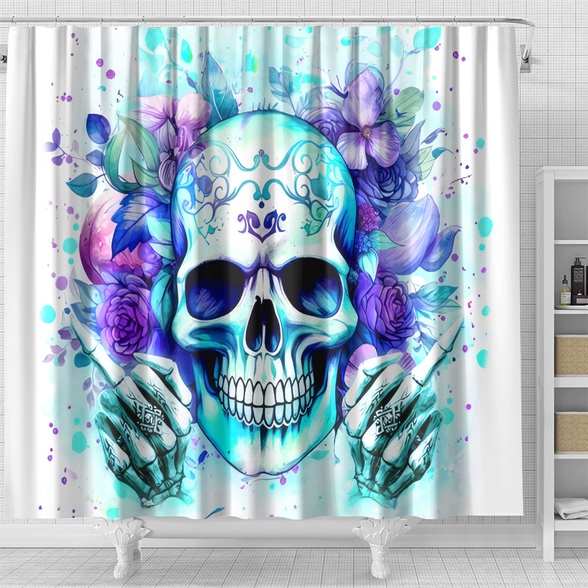 Rose SKull Shower Curtain My Give A Fuck Is Broken But My Go Fuck Yourself Is Fully Functional