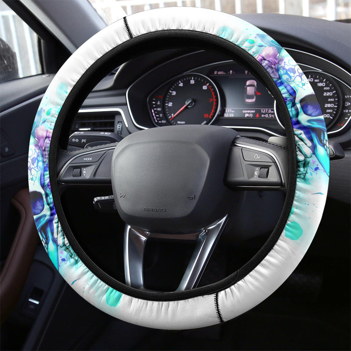 Rose SKull Steering Wheel Cover My Give A Fuck Is Broken But My Go Fuck Yourself Is Fully Functional - Wonder Print Shop