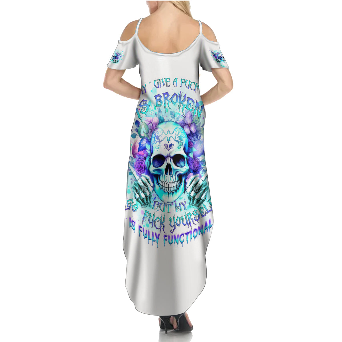 Rose SKull Summer Maxi Dress My Give A Fuck Is Broken But My Go Fuck Yourself Is Fully Functional - Wonder Print Shop