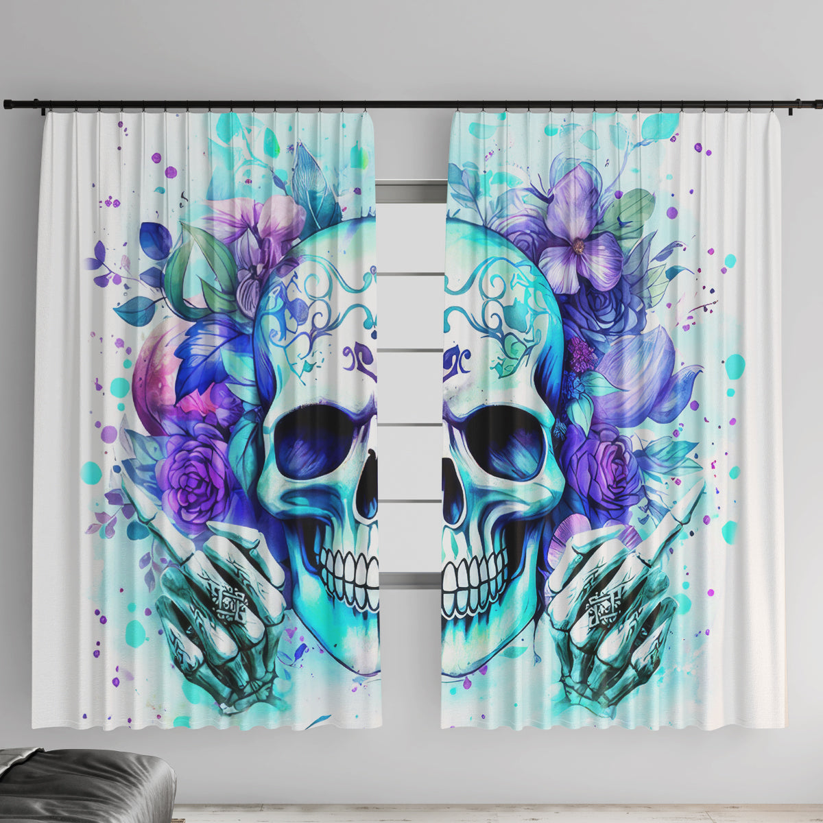 Rose SKull Window Curtain My Give A Fuck Is Broken But My Go Fuck Yourself Is Fully Functional - Wonder Print Shop