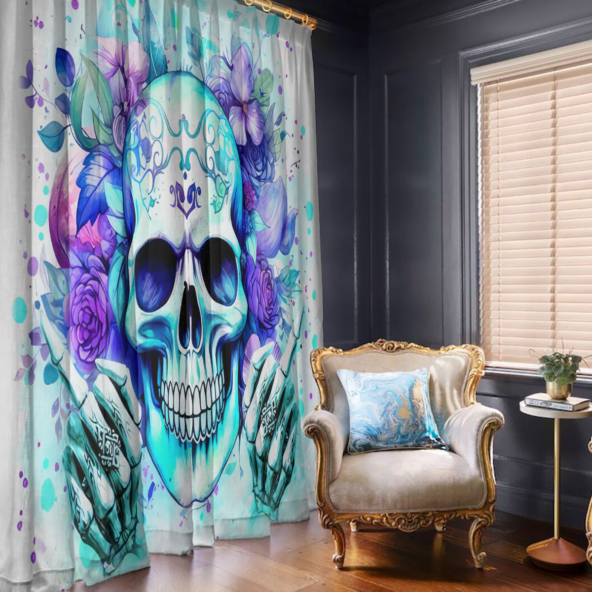 Rose SKull Window Curtain My Give A Fuck Is Broken But My Go Fuck Yourself Is Fully Functional - Wonder Print Shop