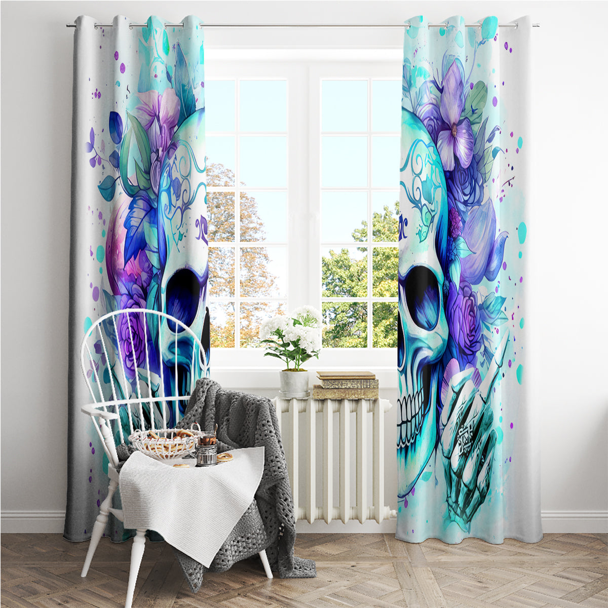 Rose SKull Window Curtain My Give A Fuck Is Broken But My Go Fuck Yourself Is Fully Functional - Wonder Print Shop