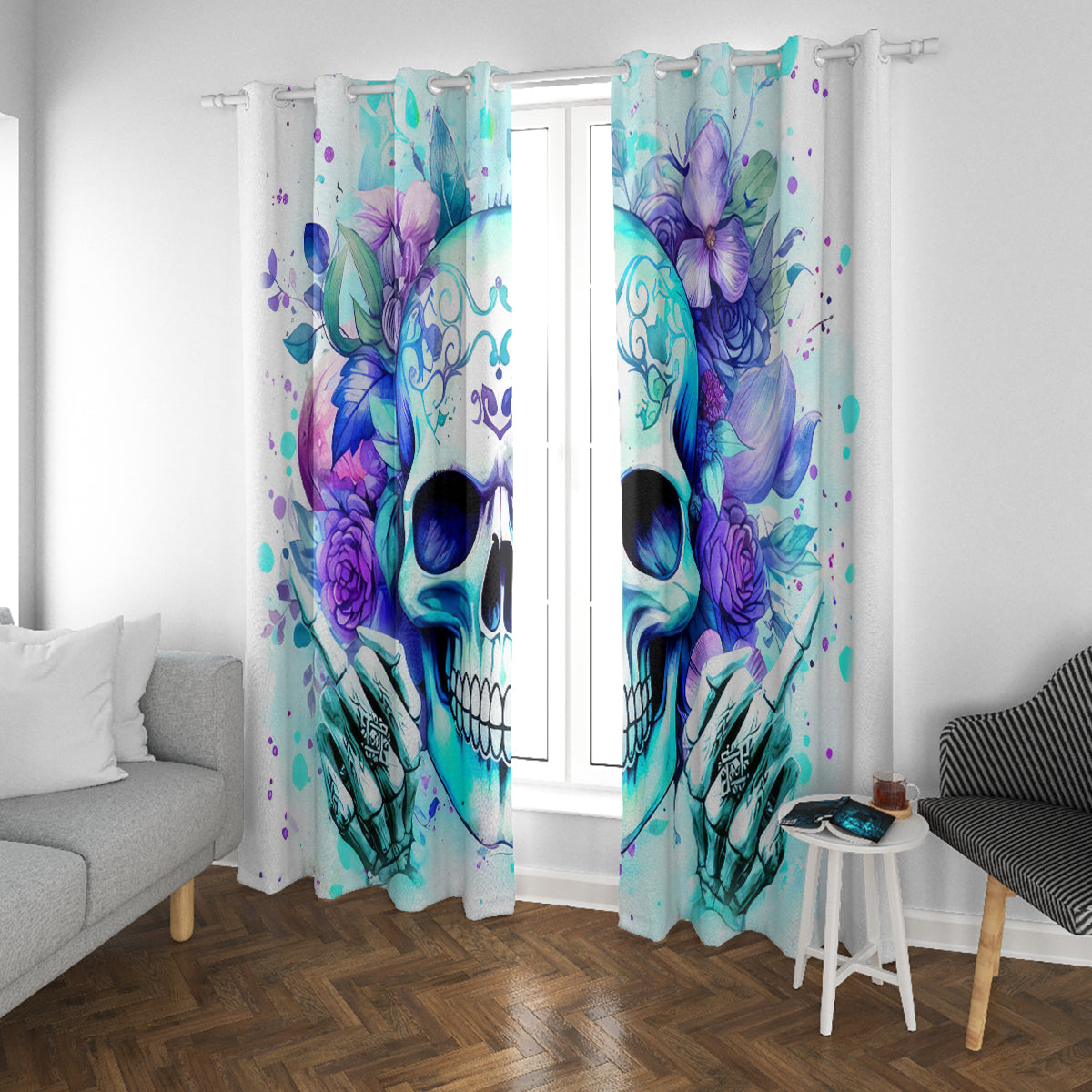 Rose SKull Window Curtain My Give A Fuck Is Broken But My Go Fuck Yourself Is Fully Functional - Wonder Print Shop