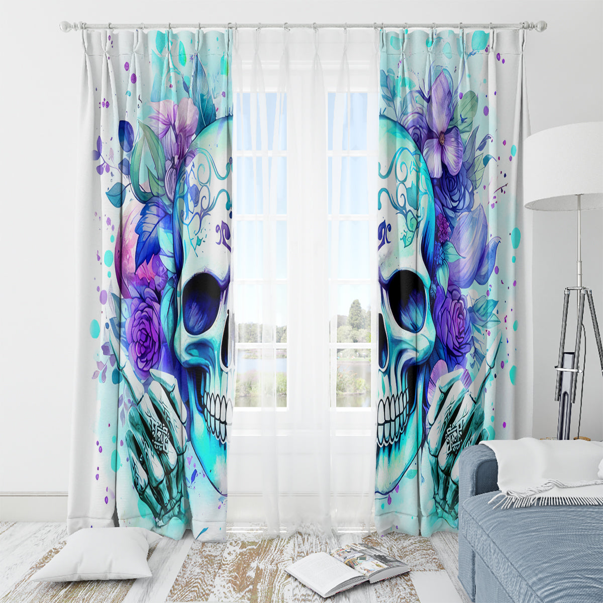 Rose SKull Window Curtain My Give A Fuck Is Broken But My Go Fuck Yourself Is Fully Functional - Wonder Print Shop