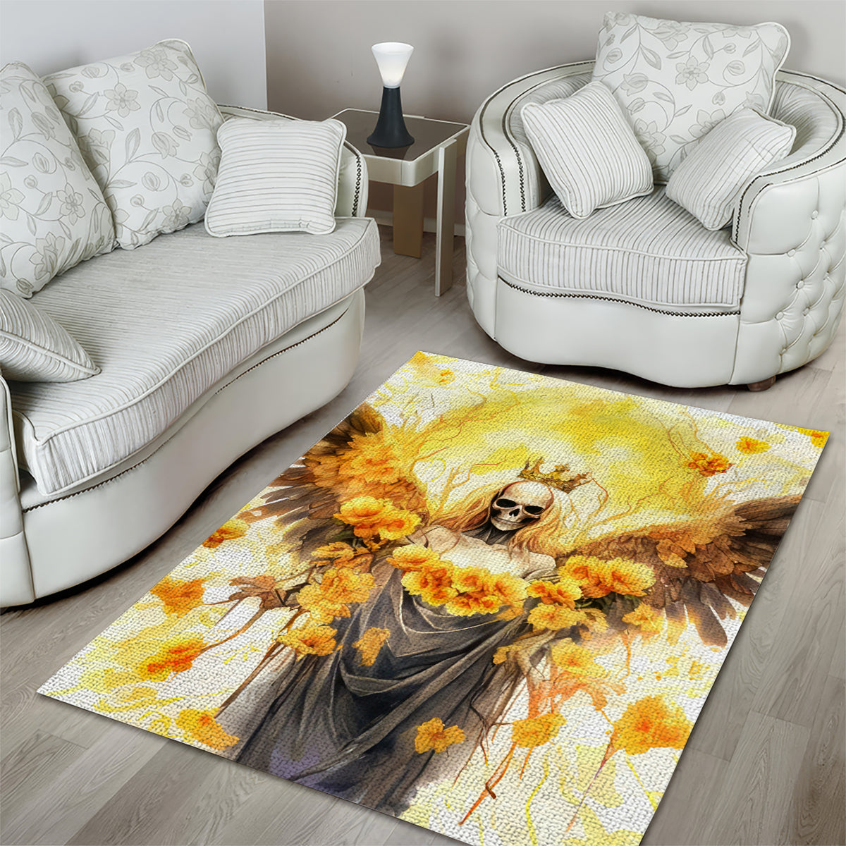 Flower Skull Angel Area Rug Bitch I'm The Fucking Queen - Wonder Print Shop