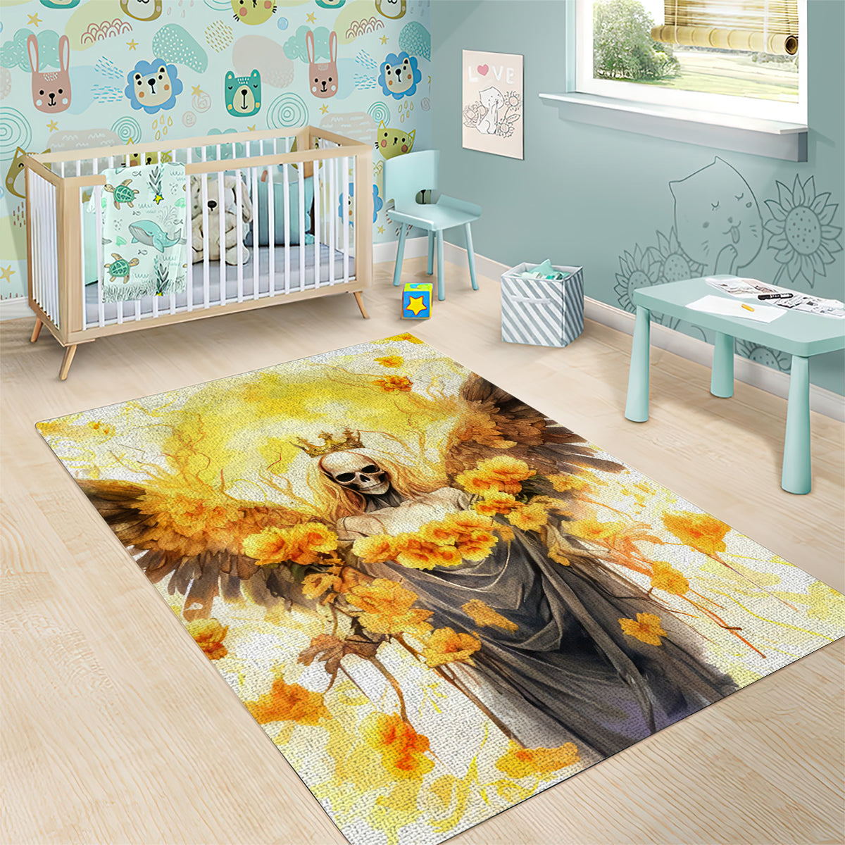 Flower Skull Angel Area Rug Bitch I'm The Fucking Queen - Wonder Print Shop