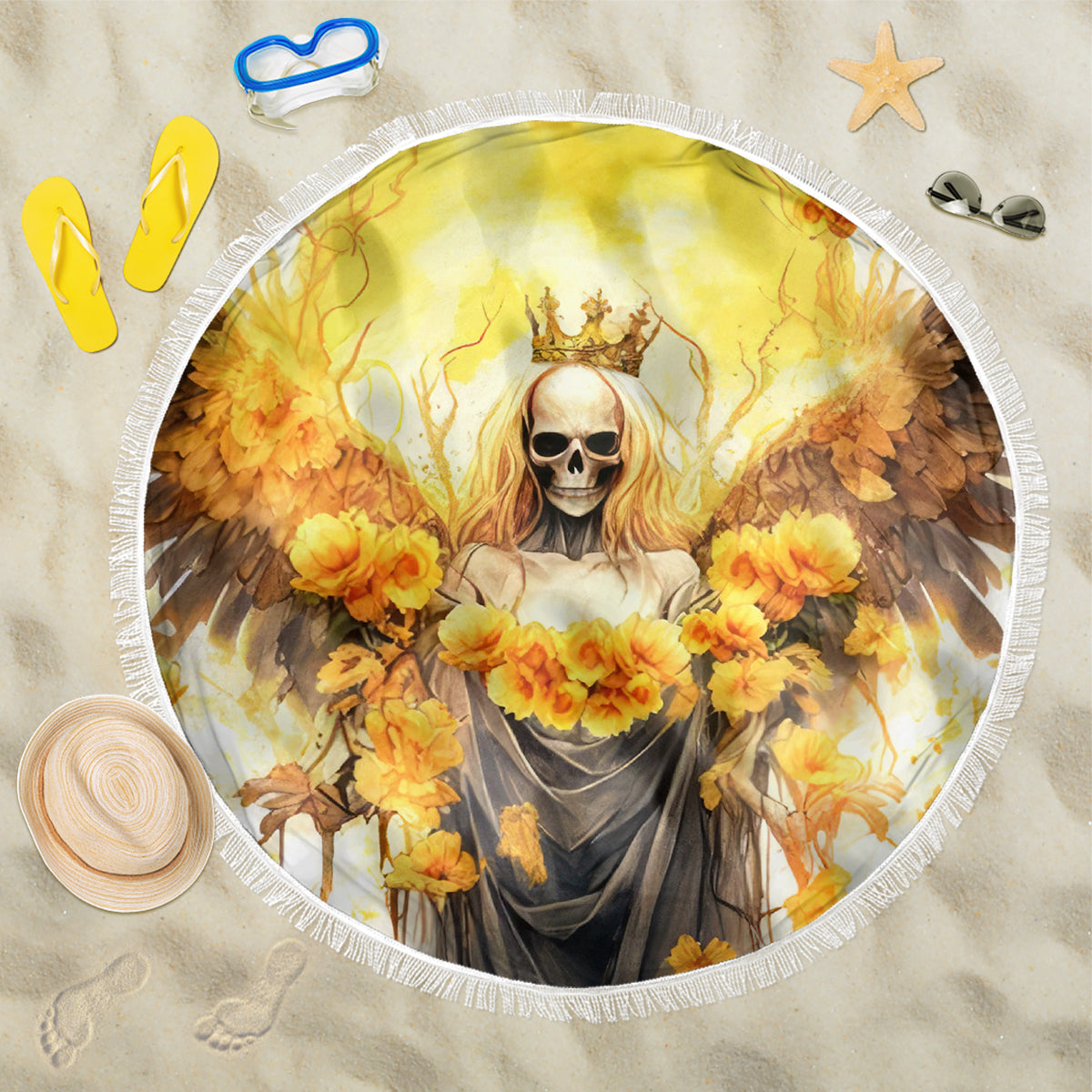 Flower Skull Angel Beach Blanket Bitch I'm The Fucking Queen - Wonder Print Shop