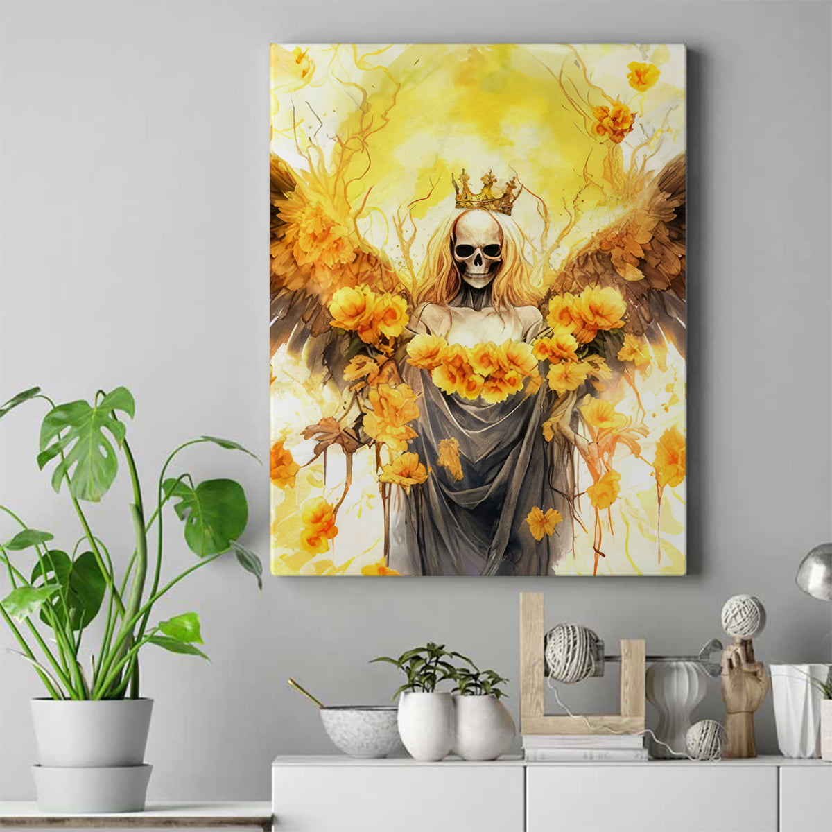 Flower Skull Angel Canvas Wall Art Bitch I'm The Fucking Queen - Wonder Print Shop