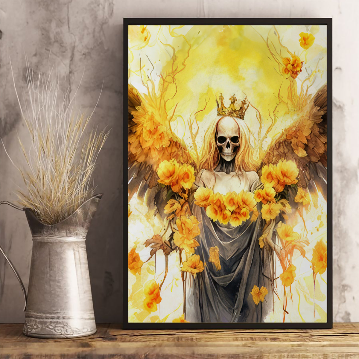 Flower Skull Angel Canvas Wall Art Bitch I'm The Fucking Queen - Wonder Print Shop