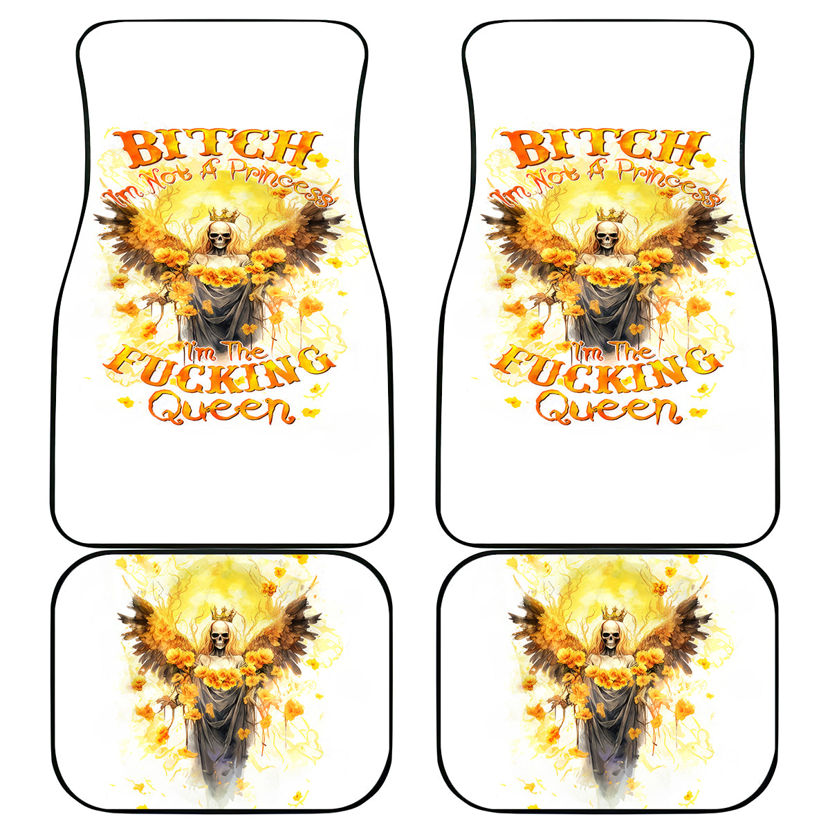 Flower Skull Angel Car Mats Bitch I'm The Fucking Queen - Wonder Print Shop