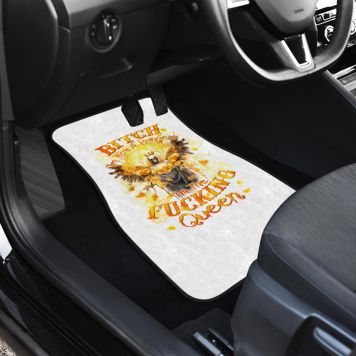 Flower Skull Angel Car Mats Bitch I'm The Fucking Queen - Wonder Print Shop