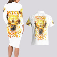 Flower Skull Angel Couples Matching Long Sleeve Bodycon Dress and Hawaiian Shirt Bitch I'm The Fucking Queen - Wonder Print Shop