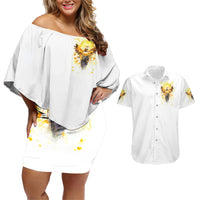 Flower Skull Angel Couples Matching Off Shoulder Short Dress and Hawaiian Shirt Bitch I'm The Fucking Queen - Wonder Print Shop