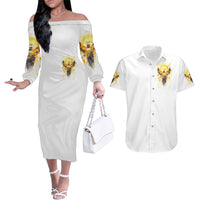 Flower Skull Angel Couples Matching Off The Shoulder Long Sleeve Dress and Hawaiian Shirt Bitch I'm The Fucking Queen - Wonder Print Shop