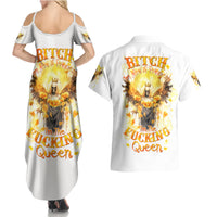 Flower Skull Angel Couples Matching Summer Maxi Dress and Hawaiian Shirt Bitch I'm The Fucking Queen - Wonder Print Shop
