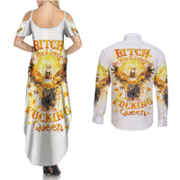 Flower Skull Angel Couples Matching Summer Maxi Dress and Long Sleeve Button Shirt Bitch I'm The Fucking Queen - Wonder Print Shop