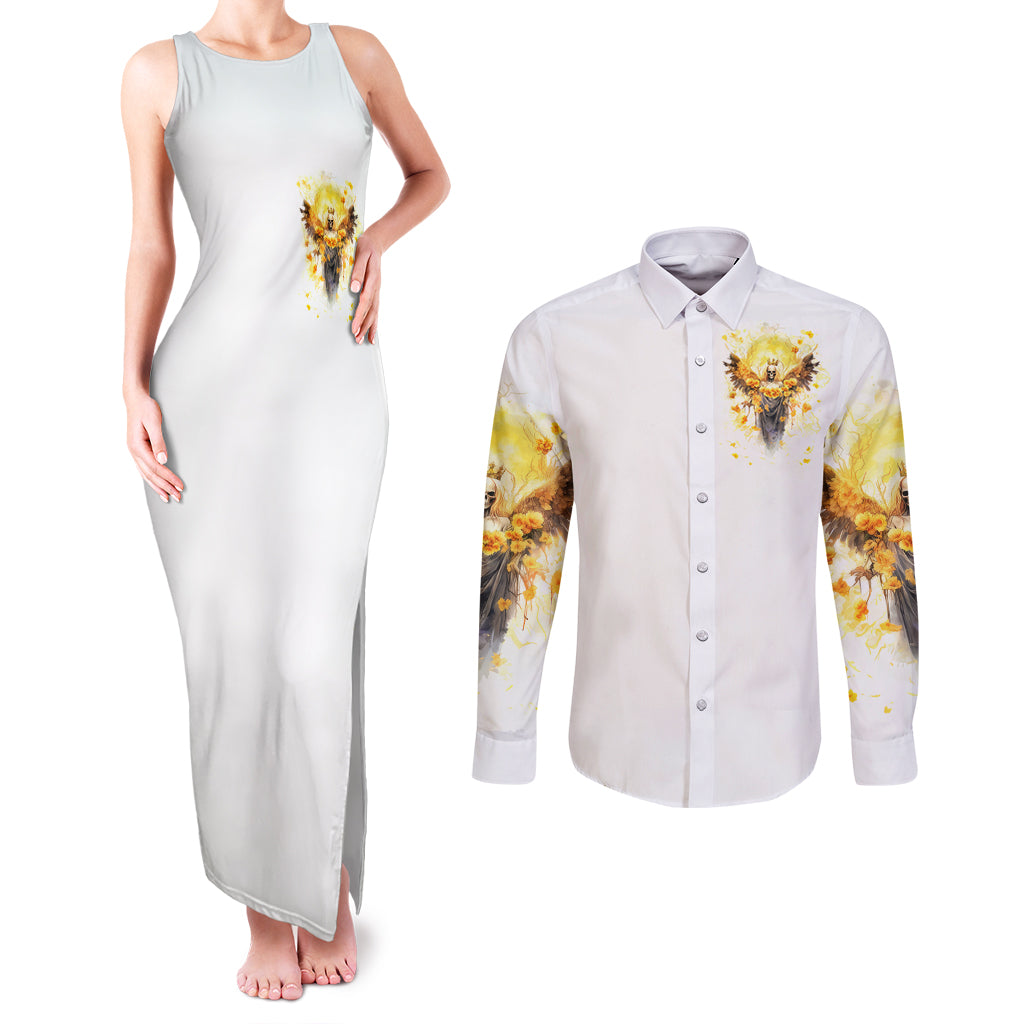 Flower Skull Angel Couples Matching Tank Maxi Dress and Long Sleeve Button Shirt Bitch I'm The Fucking Queen - Wonder Print Shop