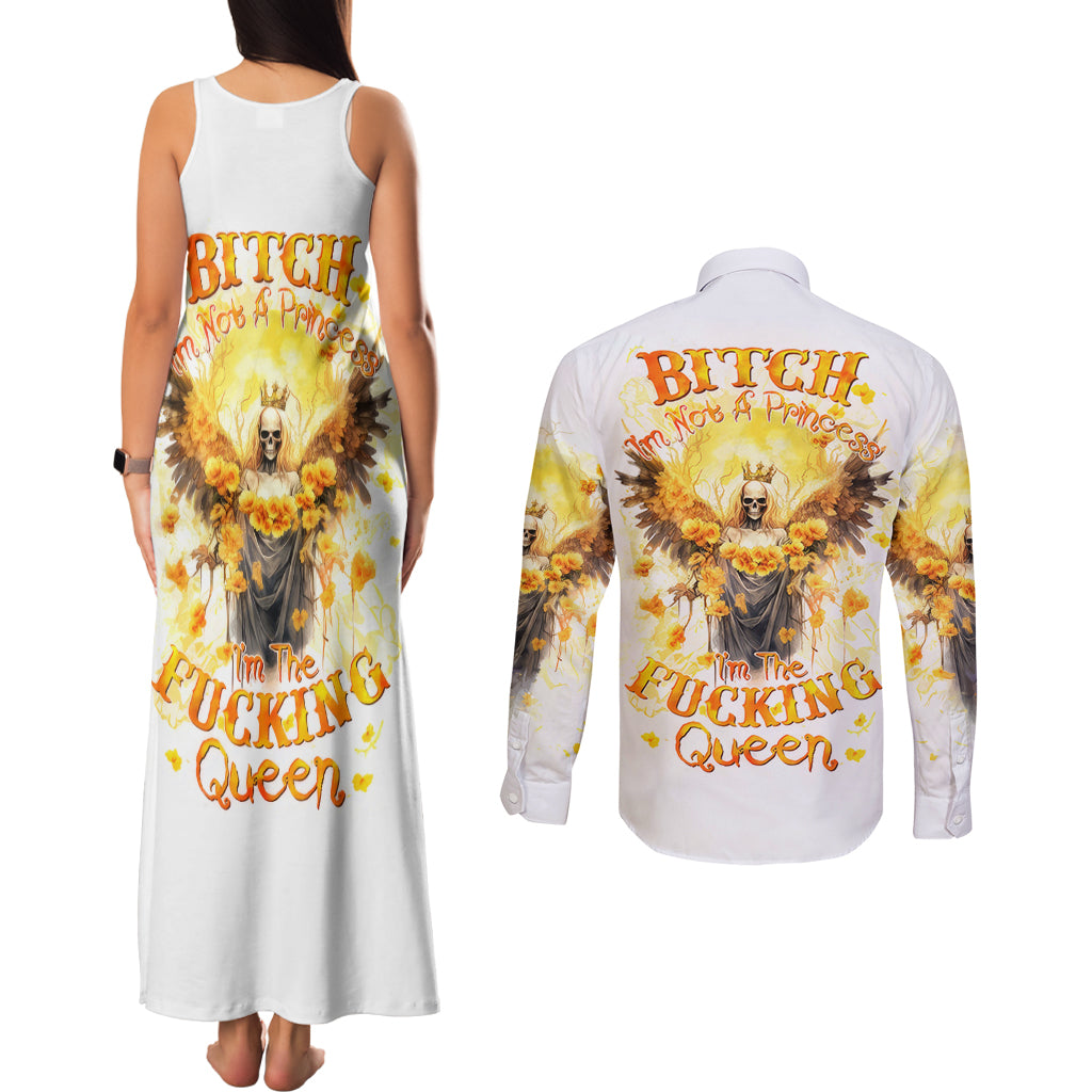 Flower Skull Angel Couples Matching Tank Maxi Dress and Long Sleeve Button Shirt Bitch I'm The Fucking Queen - Wonder Print Shop