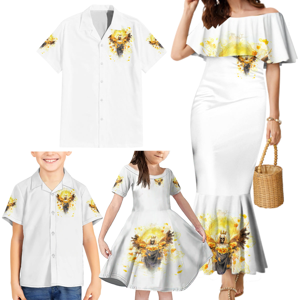 Flower Skull Angel Family Matching Mermaid Dress and Hawaiian Shirt Bitch I'm The Fucking Queen - Wonder Print Shop