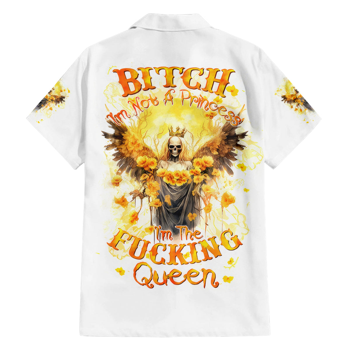Flower Skull Angel Family Matching Off Shoulder Long Sleeve Dress and Hawaiian Shirt Bitch I'm The Fucking Queen - Wonder Print Shop