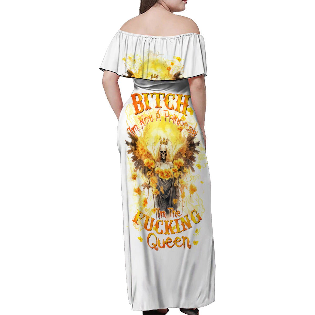 Flower Skull Angel Family Matching Off Shoulder Maxi Dress and Hawaiian Shirt Bitch I'm The Fucking Queen - Wonder Print Shop