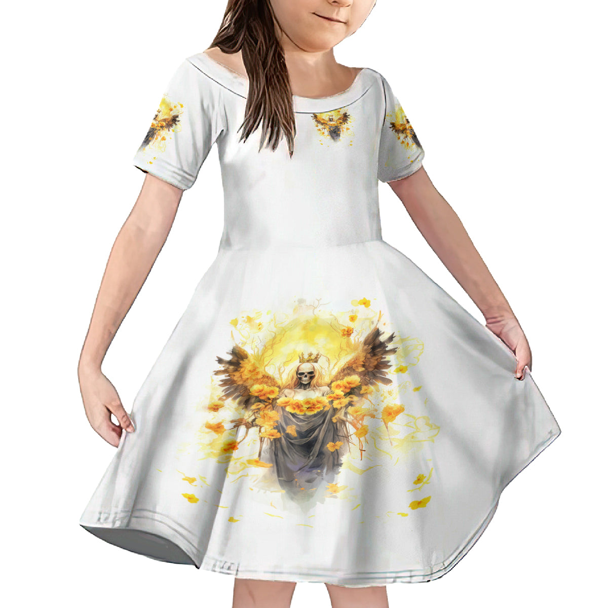 Flower Skull Angel Family Matching Off Shoulder Short Dress and Hawaiian Shirt Bitch I'm The Fucking Queen - Wonder Print Shop