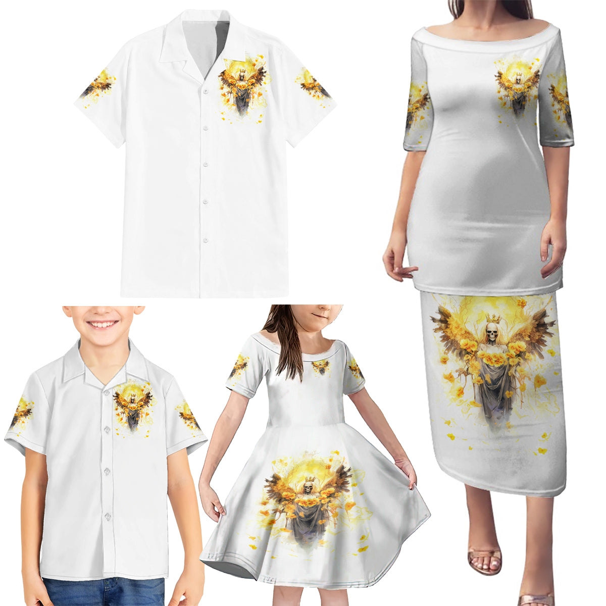 Flower Skull Angel Family Matching Puletasi and Hawaiian Shirt Bitch I'm The Fucking Queen - Wonder Print Shop