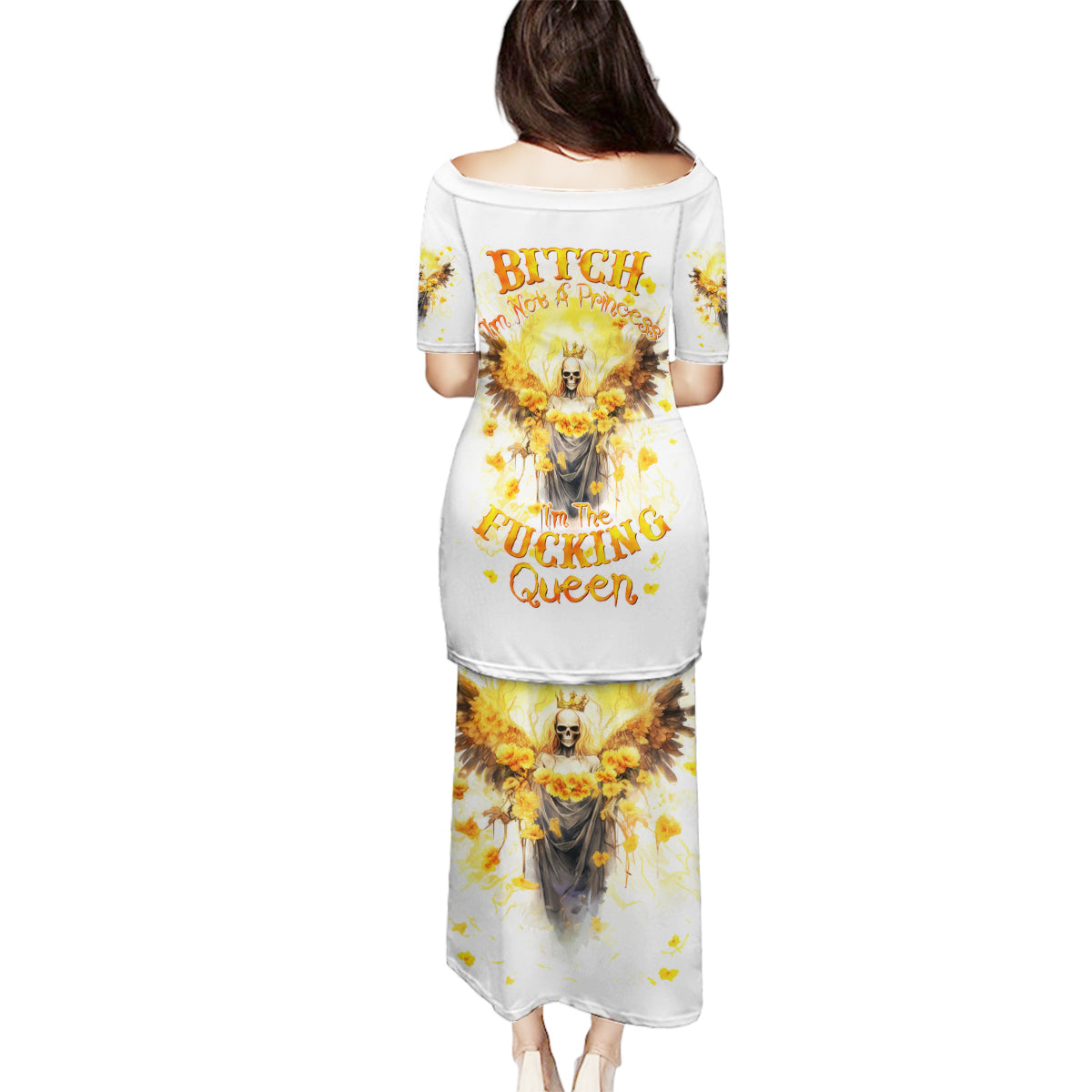 Flower Skull Angel Family Matching Puletasi and Hawaiian Shirt Bitch I'm The Fucking Queen - Wonder Print Shop