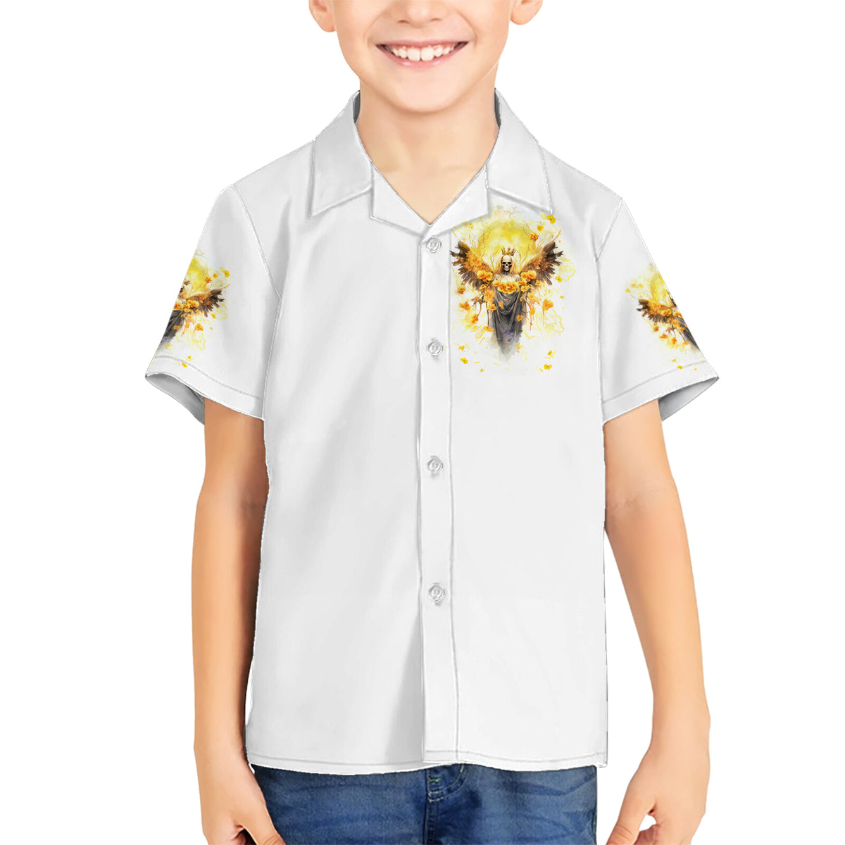 Flower Skull Angel Family Matching Short Sleeve Bodycon Dress and Hawaiian Shirt Bitch I'm The Fucking Queen - Wonder Print Shop