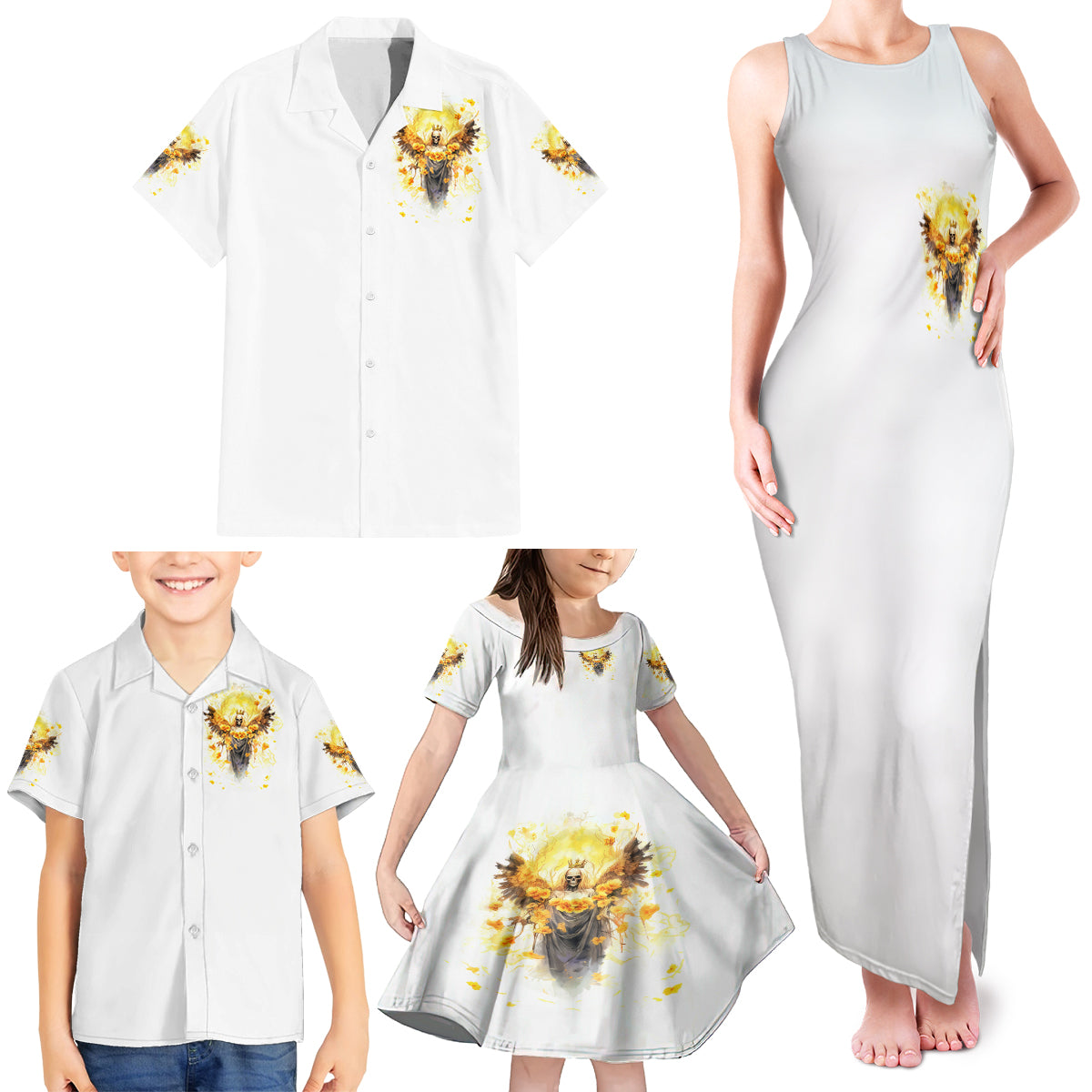 Flower Skull Angel Family Matching Tank Maxi Dress and Hawaiian Shirt Bitch I'm The Fucking Queen - Wonder Print Shop