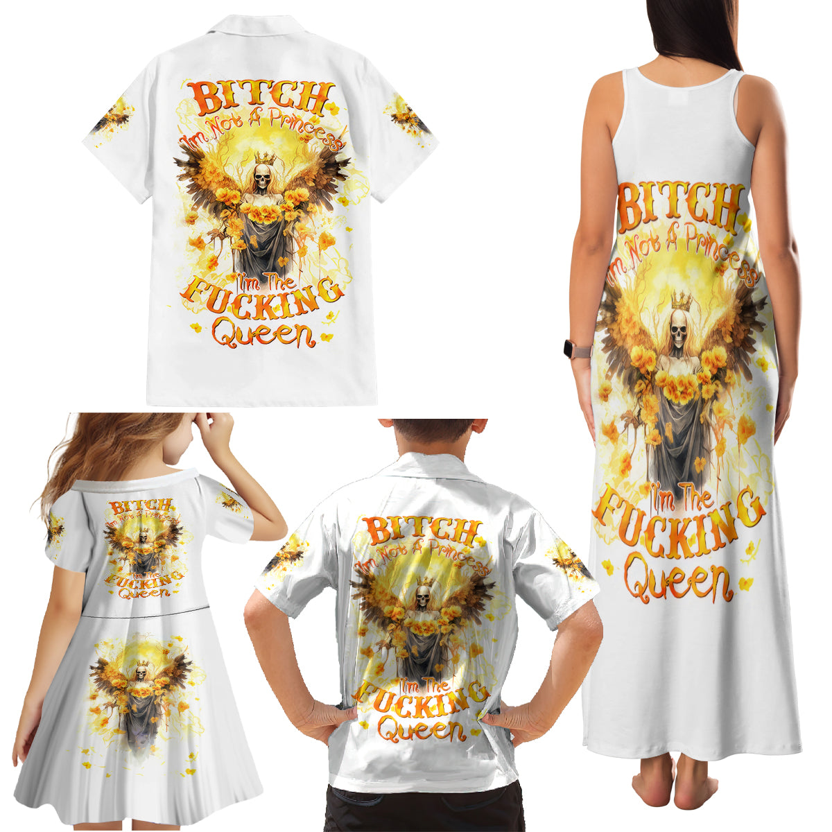 Flower Skull Angel Family Matching Tank Maxi Dress and Hawaiian Shirt Bitch I'm The Fucking Queen - Wonder Print Shop
