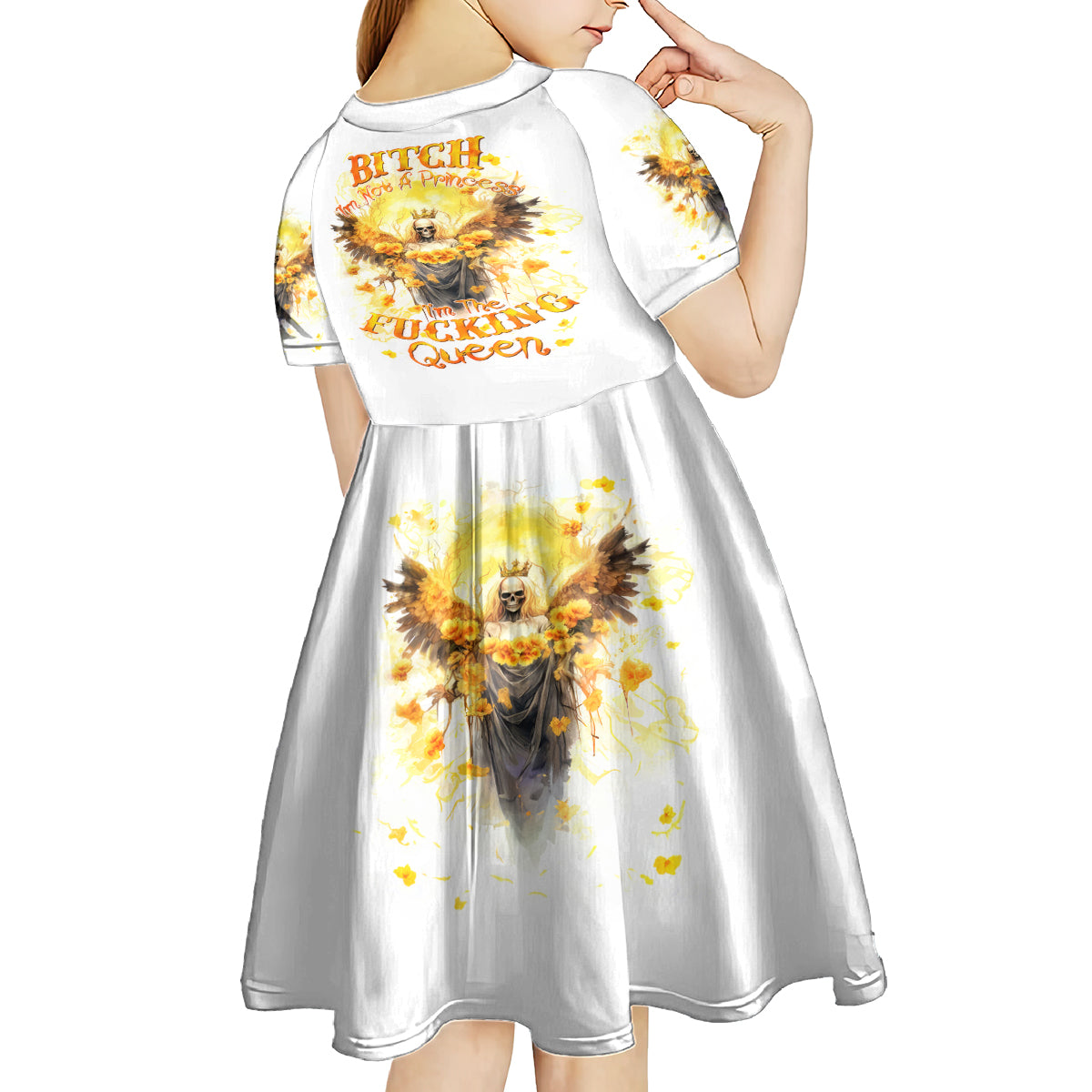 Flower Skull Angel Kid Short Sleeve Dress Bitch I'm The Fucking Queen - Wonder Print Shop