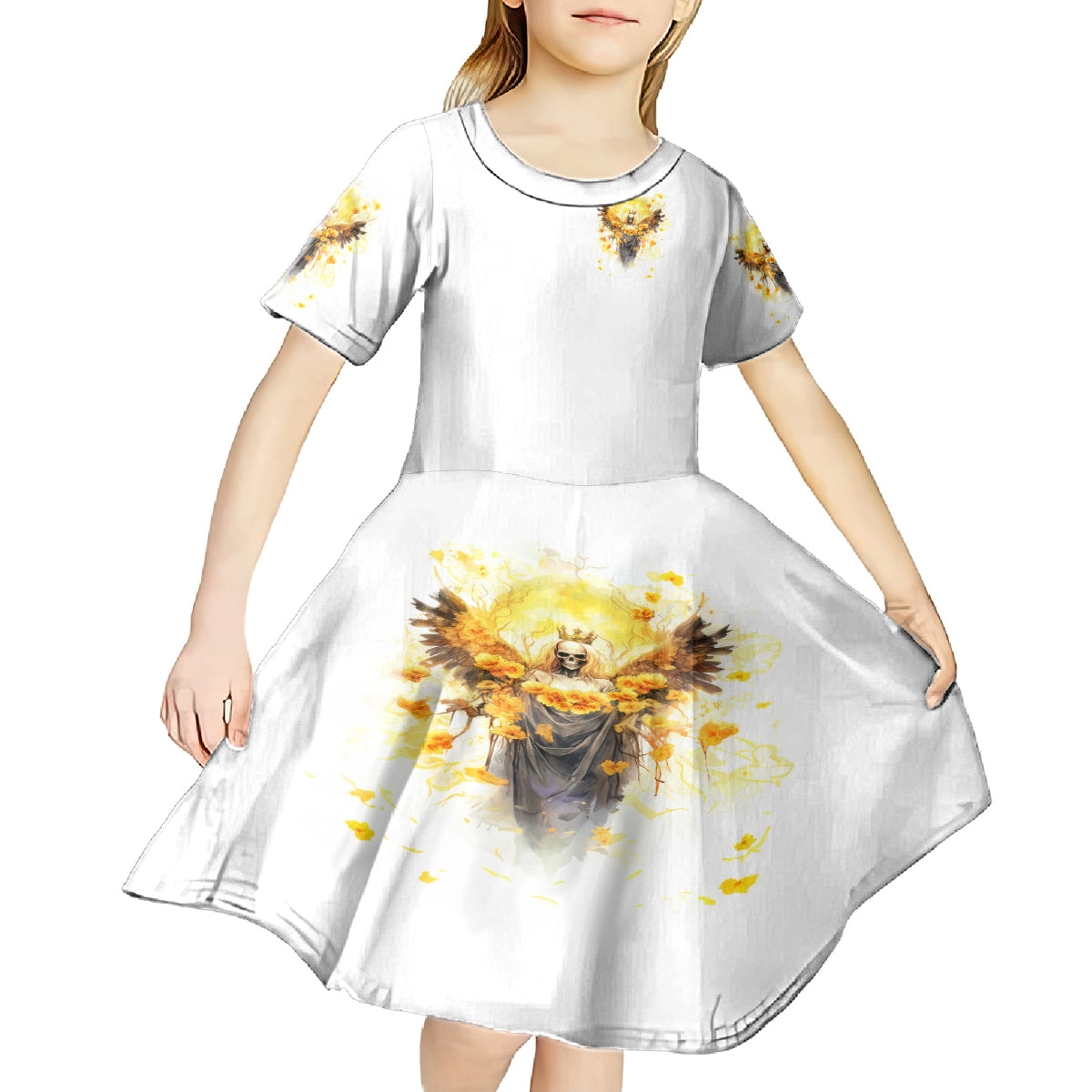 Flower Skull Angel Kid Short Sleeve Dress Bitch I'm The Fucking Queen - Wonder Print Shop