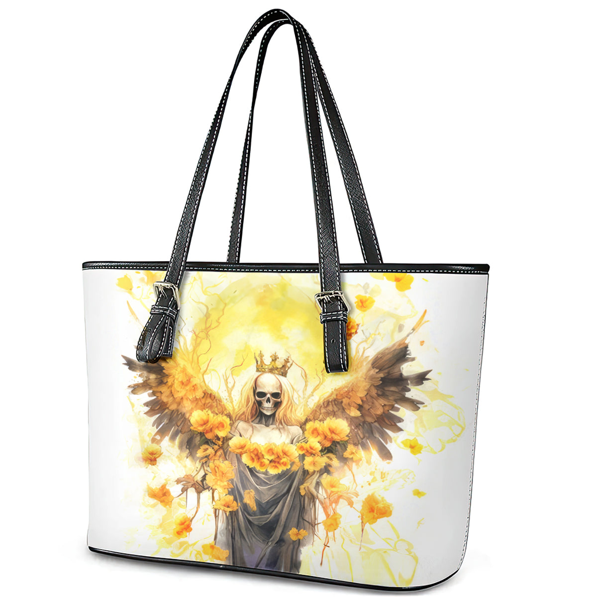 Flower Skull Angel Leather Tote Bag Bitch I'm The Fucking Queen - Wonder Print Shop