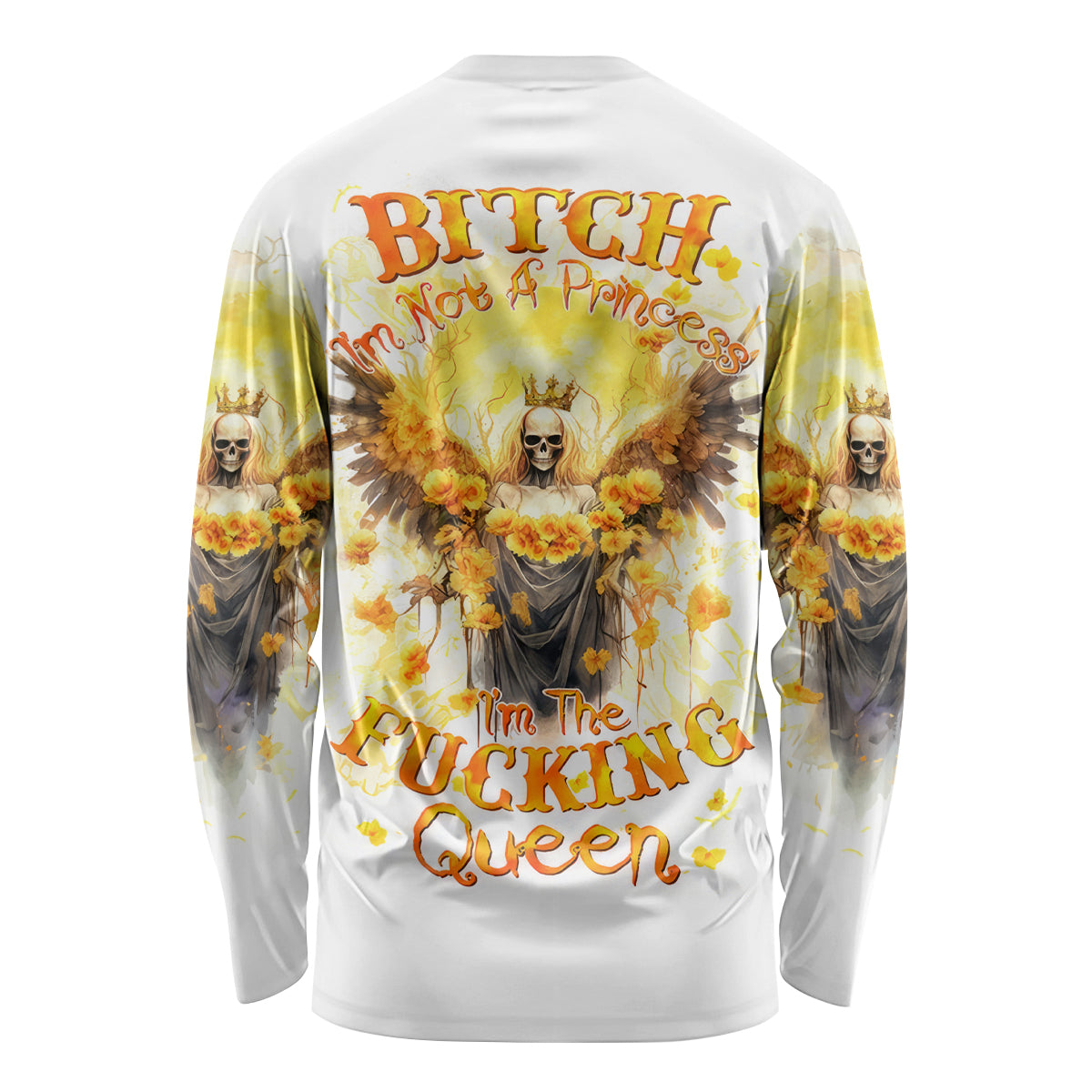 Flower Skull Angel Long Sleeve Shirt Bitch I'm The Fucking Queen - Wonder Print Shop