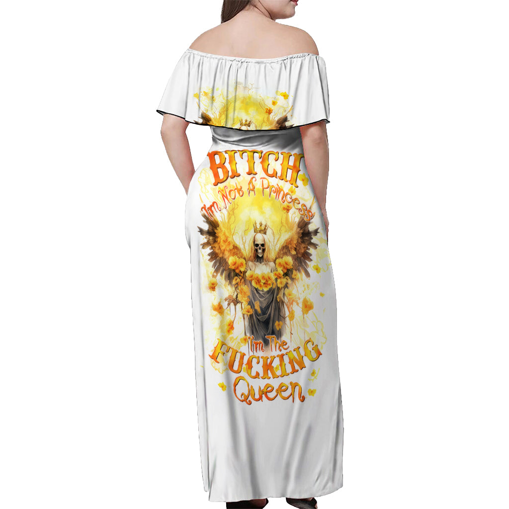 Flower Skull Angel Off Shoulder Maxi Dress Bitch I'm The Fucking Queen - Wonder Print Shop