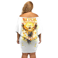 Flower Skull Angel Off Shoulder Short Dress Bitch I'm The Fucking Queen - Wonder Print Shop