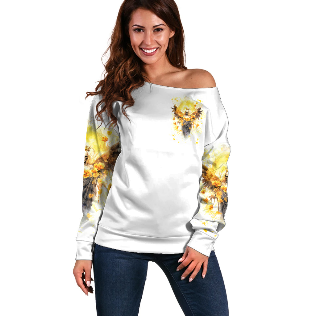 Flower Skull Angel Off Shoulder Sweater Bitch I'm The Fucking Queen - Wonder Print Shop