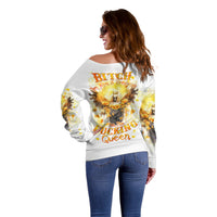 Flower Skull Angel Off Shoulder Sweater Bitch I'm The Fucking Queen - Wonder Print Shop