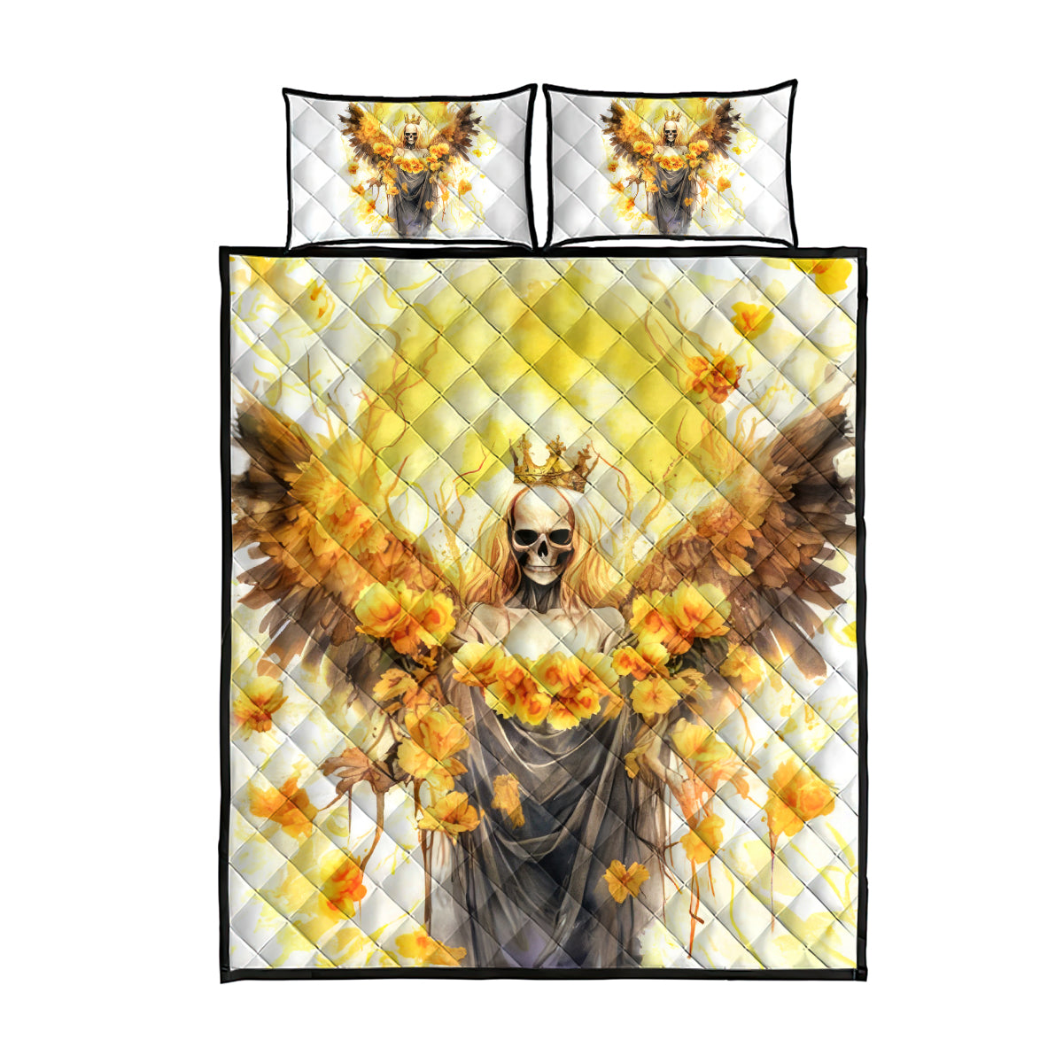 Flower Skull Angel Quilt Bed Set Bitch I'm The Fucking Queen - Wonder Print Shop