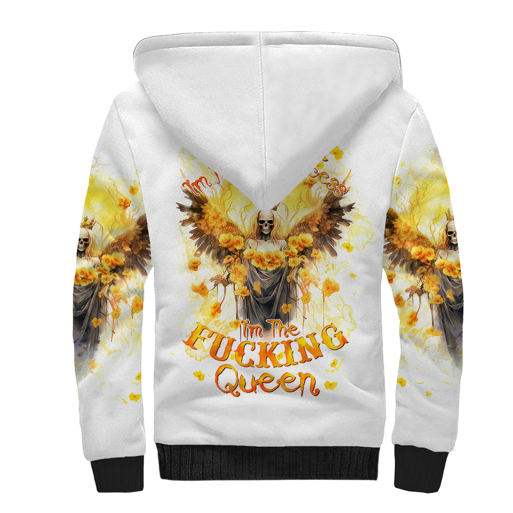 Flower Skull Angel Sherpa Hoodie Bitch I'm The Fucking Queen - Wonder Print Shop