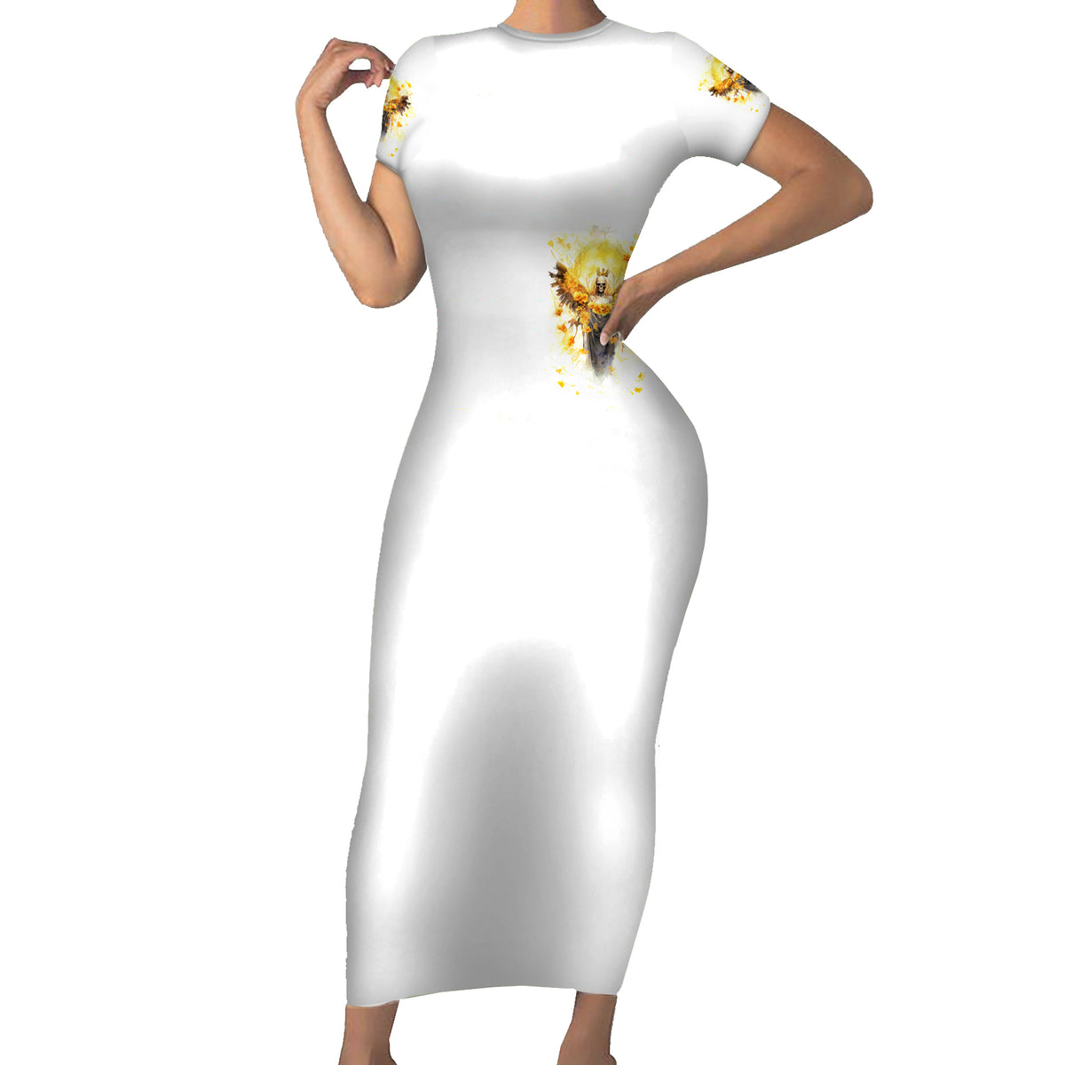 Flower Skull Angel Short Sleeve Bodycon Dress Bitch I'm The Fucking Queen - Wonder Print Shop